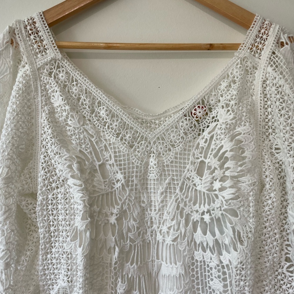 Farm Rio White Guipure Midi Dress Size XS Resort wear Lace wedding bridal - Picture 6 of 14